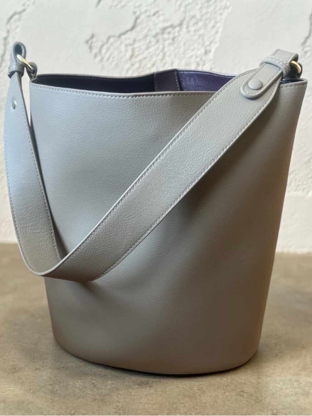 Freja New York 
 Gray Leather Bucket Shoulder Bag